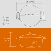 Lava Döküm Yuvarlak Tencere. Folk Çap(Ø)20cm.  Turuncu thumbnail 5