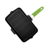 Lava Döküm Dikdörtgen Sığ Izgara Tavası Silikon Tel Saplı Ölçü 21x36cm.  Yeşil thumbnail 3