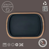 Lava Döküm Dikdörtgen Servis Tabağı ve Kayın Servis Ahşabı. Ölçü 32x20cm. - 2
