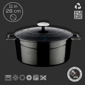 Lava Döküm Yuvarlak Tencere. Folk Çap(Ø)28cm. Siyah - 4