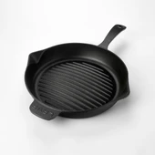 Lava Döküm Yuvarlak Izgara Tava Döküm Demir Yekpare Saplı Konkav Taban 12mm. Çap(Ø)28cm. - 2