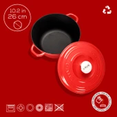 Lava Döküm Yuvarlak Tencere Döküm Demir Kapak New Heritage Serisi Çap(Ø)26cm.  Kırmızı thumbnail 5