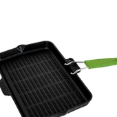 Lava Döküm Dikdörtgen Sığ Izgara Tavası Silikon Tel Saplı Ölçü 21x36cm.  Yeşil thumbnail 4