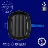 Lava Döküm Dikdörtgen Izgara Tava Döküm Demir Yekpare Saplı Ölçü 26x32cm.  Mavi thumbnail 4