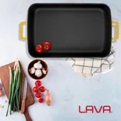 Lava Döküm Dikdörtgen Rosto ve Fırın Tepsisi Döküm Demir Yekpare Çift Kulplu Spring Serisi Ölçü 26x40cm. Sarı - 7