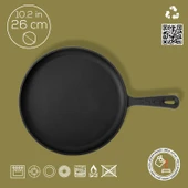 Lava Döküm Yuvarlak Pizza Krep Pankek Tavası Döküm Demir Yekpare Saplı Çap(Ø)26cm. thumbnail 4