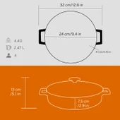 Lava Döküm Çok Amaçlı Yayvan Tencere. Folk Serisi Çap(Ø)24cm.  Turuncu thumbnail 5