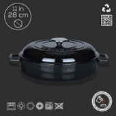 Lava Döküm Çok Amaçlı Yayvan Tencere. Kubbe Form Kapaklı Folk Serisi Çap(Ø)28cm.  Siyah thumbnail 4