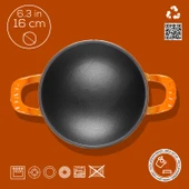 Lava Döküm Mini Wok Yekpare Kulplu Çap(Ø)16cm.  Turuncu - 3