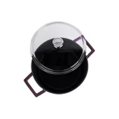 Lava Döküm Yuvarlak Tencere Cam kapaklı. Glaze Çap(Ø)24cm.  Mor - 3