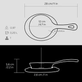 Lava Döküm Yuvarlak Kızartma Tavası Yekpare Saplı Kayın Servis Ahşabı. Çap(Ø)12cm. thumbnail 5