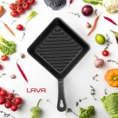 Lava Döküm Mini Kare Izgara Tava Döküm Demir Yekpare Saplı Ölçü 16x16cm. thumbnail 7