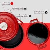 Lava Döküm Çok Amaçlı Yayvan Tencere Döküm Demir Yekpare Kulplu Spring Serisi Çap(Ø)24cm.  Kırmızı thumbnail 6