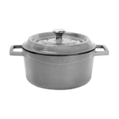 Lava Döküm Yuvarlak Tencere Döküm Demir Yekpare Kulplu Premium Serisi Çap(Ø)20cm.  Gri thumbnail 1