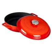 Lava Döküm Çok Amaçlı Yayvan Tencere. Kubbe Form Kapaklı Folk Serisi Çap(Ø)28cm.  Kırmızı thumbnail 2