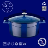 Lava Döküm Yuvarlak Tencere. Folk Çap(Ø)24cm.  Mavi thumbnail 4