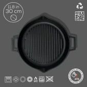 Lava Döküm Yuvarlak Izgara Tavası Döküm Demir Yekpare Çift Kulplu Konkav Taban 15mm. Çap(Ø)30cm. - 4
