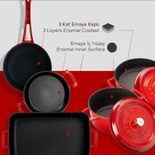 Lava Döküm 5x Trendy Serisi 8 Parça Tencere & Tava Seti  Kırmızı thumbnail 5