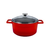 Lava Döküm Yuvarlak Tencere Cam kapaklı. Glaze Çap(Ø)24cm.  Kırmızı - 1