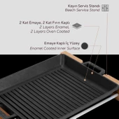 Lava Döküm Dikdörtgen Izgara Tavası Kayın Servis Ahşabı Döküm Demir Yekpare Çift Kulplu Ölçü 26x32cm. thumbnail 6