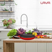 Lava Döküm Yuvarlak Kızartma Tavası Döküm Demir Yekpare Saplı  Çap(Ø)20cm.  Kırmızı thumbnail 7