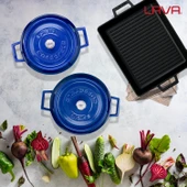 Lava Döküm 6X Trendy Serisi Döküm Demir Tencere Tava Çeyiz Seti  Mavi thumbnail 8