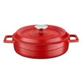 Lava Döküm Çok Amaçlı Yayvan Tencere Döküm Demir Yekpare Kulplu Spring Serisi Çap(Ø)24cm.  Kırmızı thumbnail 1