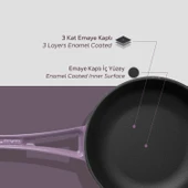 Lava Döküm Yuvarlak Kızartma Tavası Döküm Demir Yekpare Saplı Çap(Ø)24cm.  Mor thumbnail 6