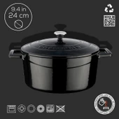 Lava Döküm Yuvarlak Tencere. Folk Çap(Ø)24cm.  Siyah - 4