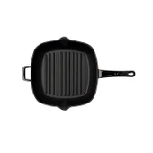 Lava Döküm Kare Izgara Tava Cam Kapaklı Döküm Demir Yekpare Saplı Ölçü 26x26cm.  Siyah thumbnail 3