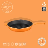 Lava Döküm Yuvarlak Izgara Tavası Döküm Demir Yekpare Saplı Spring Serisi Çap(Ø)28cm.  Turuncu thumbnail 4