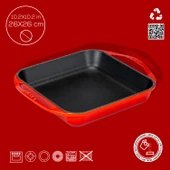 Lava Döküm Kare Kızartma Tavası Döküm Demir Yekpare Çift Kulplu Ölçü 26x26cm.  Kırmızı thumbnail 4
