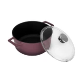 Lava Döküm Yuvarlak Tencere Cam kapaklı. Glaze Çap(Ø)24cm.  Mor thumbnail 2