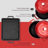 Lava Döküm 6X Trendy Serisi Döküm Demir Tencere Tava Çeyiz Seti  Kırmızı thumbnail 7