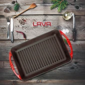 Lava Döküm Dikdörtgen Izgara Tavası Döküm Demir Yekpare Kulplu Ölçü 22x32cm.  Kırmızı - 5