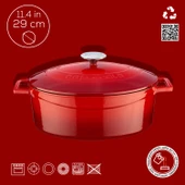 Lava Döküm Oval Tencere. Folk Serisi Ölçü 23x29cm.  Kırmızı thumbnail 4