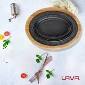 Lava Döküm Oval Döner, Kebap Tabağı Kayın Servis Ahşabı. Ölçü 32x23cm. - 7