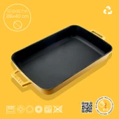 Lava Döküm Dikdörtgen Rosto ve Fırın Tepsisi Döküm Demir Yekpare Çift Kulplu Spring Serisi Ölçü 26x40cm. Sarı - 4