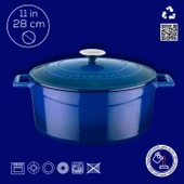 Lava Döküm Yuvarlak Tencere. Folk Çap(Ø)28cm.  Mavi thumbnail 4