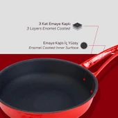 Lava Döküm Yuvarlak Kızartma Tavası Döküm Demir Yekpare Saplı Çap(Ø)24cm.  Kırmızı - 6