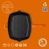 Lava Döküm Dikdörtgen Izgara Tava Döküm Demir Yekpare Saplı Ölçü 26x32cm.  Turuncu thumbnail 4