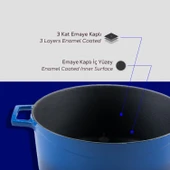 Lava Döküm Yuvarlak Tencere Cam kapaklı. Glaze Çap(Ø)24cm.  Mavi thumbnail 6