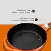 Lava Döküm Yuvarlak Kızartma Tavası Döküm Demir Sök - Tak Ahşap Sap Çap(Ø)24cm  Turuncu thumbnail 6