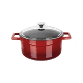 Lava Döküm Yuvarlak Tencere Cam kapaklı. Glaze Çap(Ø)20cm.  Kırmızı thumbnail 1