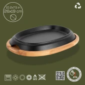 Lava Döküm Oval Fajita Tabağı Kayın Servis Ahşabı Ölçü 26x19cm. - 2