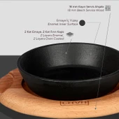 Lava Döküm Yuvarlak Kızartma Tavası Yekpare Saplı Kayın Servis Ahşabı. Çap(Ø)12cm. thumbnail 6
