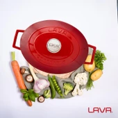 Lava Döküm Oval Tencere. Folk Serisi Ölçü 23x29cm.  Kırmızı thumbnail 7