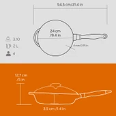 Lava Döküm Yuvarlak Kızartma Tavası Cam Kapaklı Döküm Demir Sök - Tak Ahşap Sap Çap(Ø)24cm  Turuncu thumbnail 4