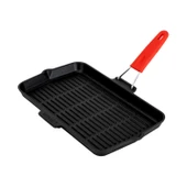 Lava Döküm Dikdörtgen Sığ Izgara Tavası Silikon Tel Saplı Ölçü 21x36cm.  Kırmızı - 2