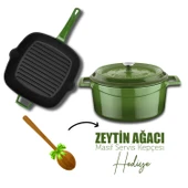 Lava Döküm Trendy 4 Parça Tencere Tava Seti  Yeşil - 1